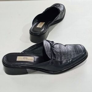 Etienne Aigner Black Croc-Embossed Loafers Size 10W